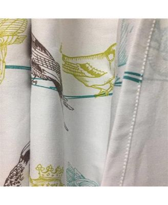 72-inch 100-Percent Cotton Fabric Shower Curtain with Teal Beige Black Birds