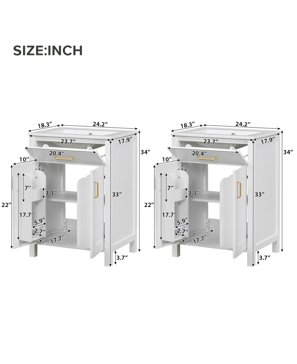 Cesicia Modern Freestanding 48 in. Bathroom Vanity with Ceramic Sink, Soft-Close Doors, Flip Drawer and Double-Layer Door Shelves