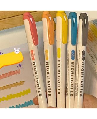 5-Pcs Warm and Elegant Color Series Double-Ended Highlighter Set, Student Marking Pen, Color Handbook Pen for Card Making and Highlighting