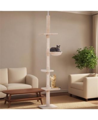  90.5''-102.25''Adjustable Height Floor-to-Ceiling Vertical Cat Tree in Beige