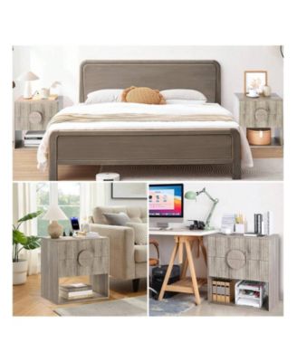 Home Fluted Nightstand Set Of 2 With Charging Station Side Table With 2 Drawer Modern Farmhouse Nightstand