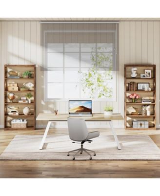 6-Tier Bookcase Set of 2, 70-Inch Tall Freestanding Bookshelf with Rhombus Pattern for Living Room, Bedroom