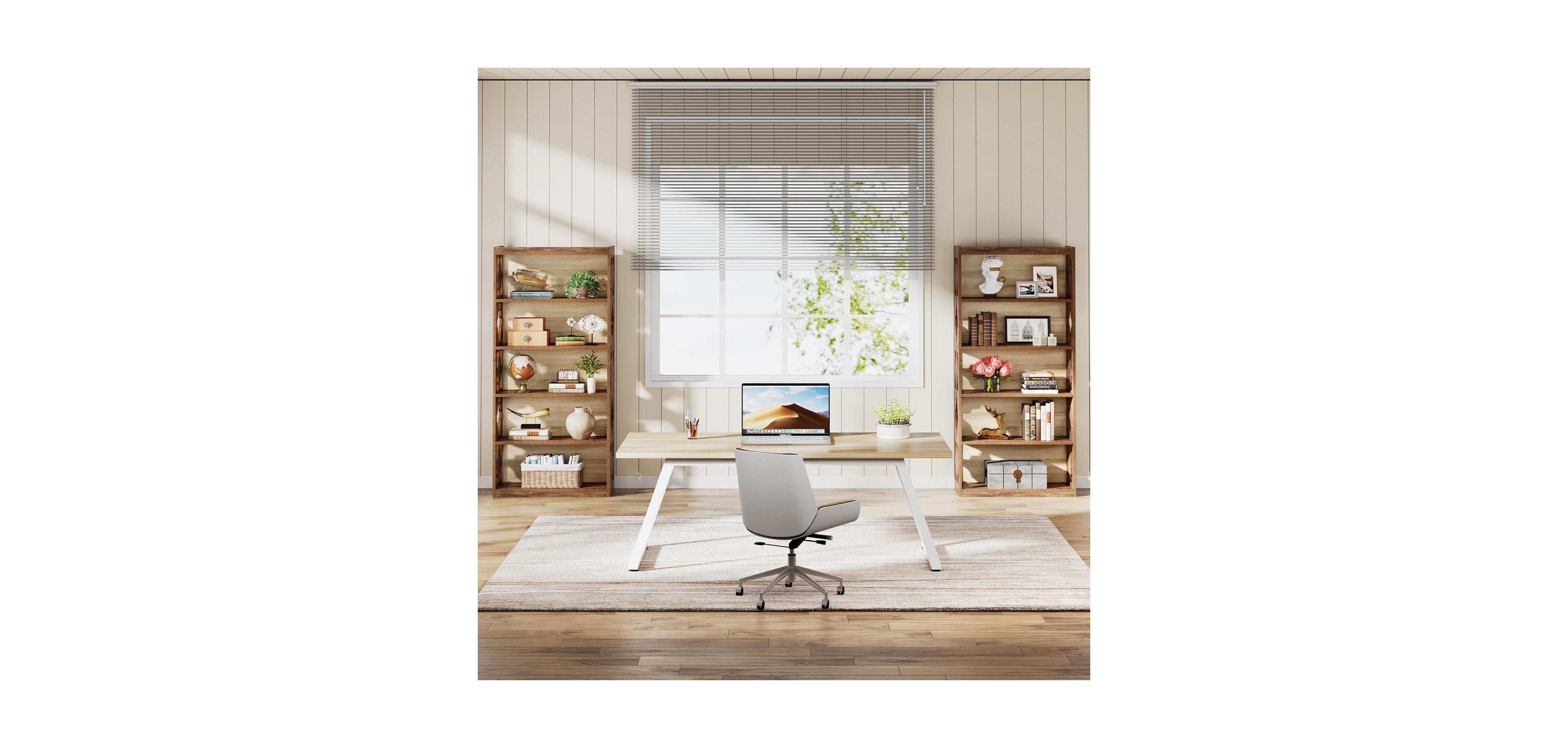 Tribesigns 6-Tier Bookcase Set of 2, 70-Inch Tall Freestanding Bookshelf with Rhombus Pattern for Living Room, Bedroom