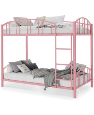 Metal Bunk Bed Twin Over Twin, Twin Bunk Bed Frame with Heightened Arched Guardrail and Safety Ladder,Sturdy Steel Bed