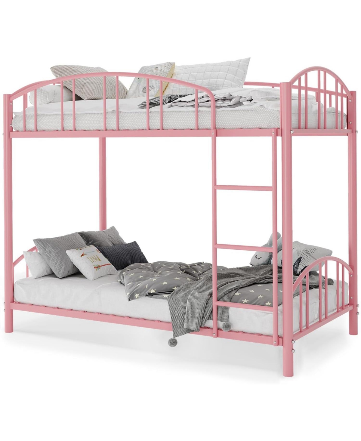 gaomon Metal Bunk Bed Twin Over Twin, Frame with Heightened Arched Guardrail and Safety Ladder,Sturdy Steel