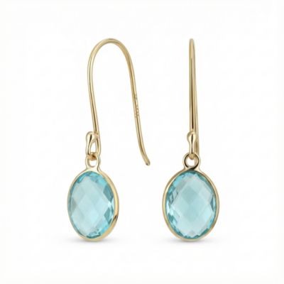 Classic 10K Gold Faceted Double Natural Stones Bezel Set Oval Drop Earrings