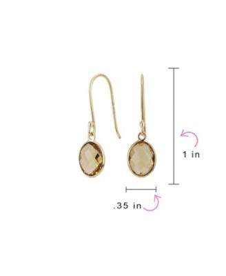 Classic 10K Gold Faceted Natural Stones Bezel Set Oval Drop Earrings
