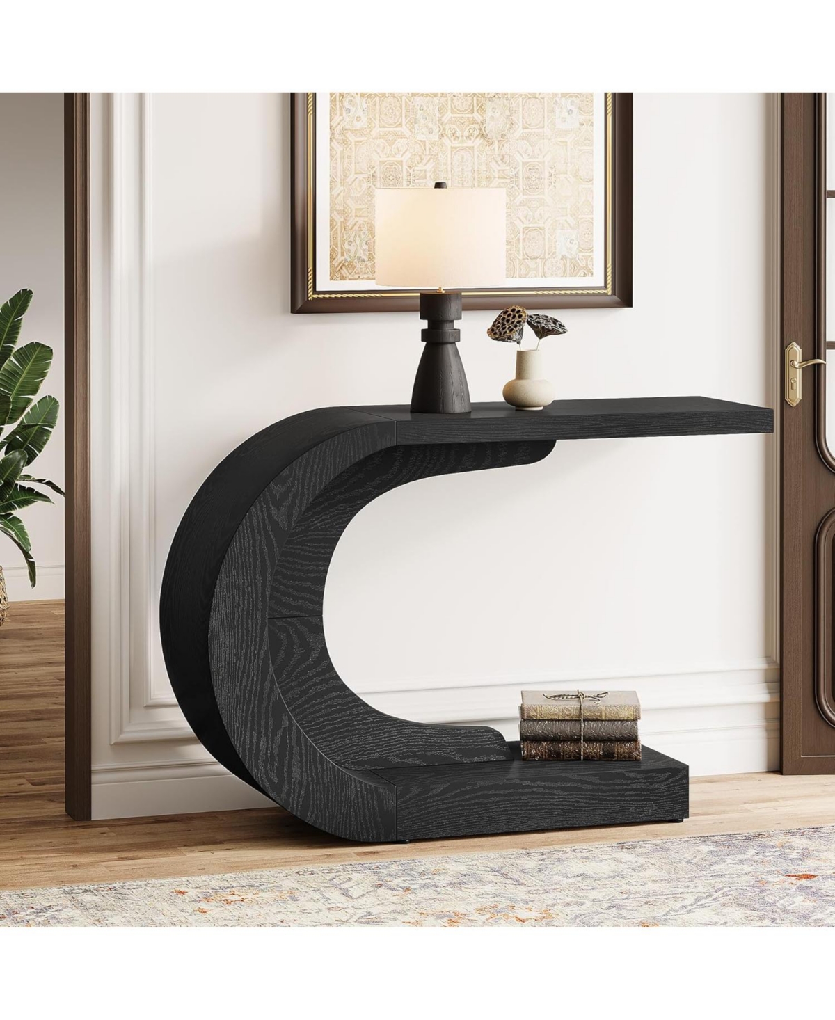 Tribesigns 43.3" C-Shaped Console Table, Mid-Century Modern Wood Entryway Hallway Heavy-Duty Entry Accent Table for Hall, Living Room, Entrance