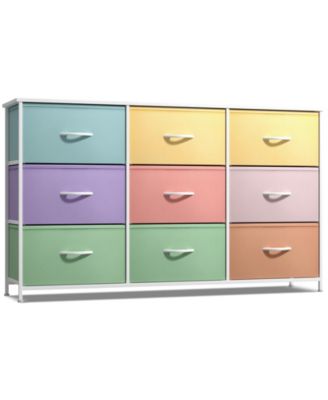 9 Drawers Dresser- Storage Unit with Steel Frame, Wood Top, Fabric Bins