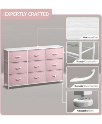 9 Drawers Dresser- Storage Unit with Steel Frame, Wood Top, Fabric Bins