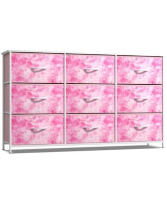 9 Drawers Dresser- Storage Unit with Steel Frame, Wood Top, Fabric Bins