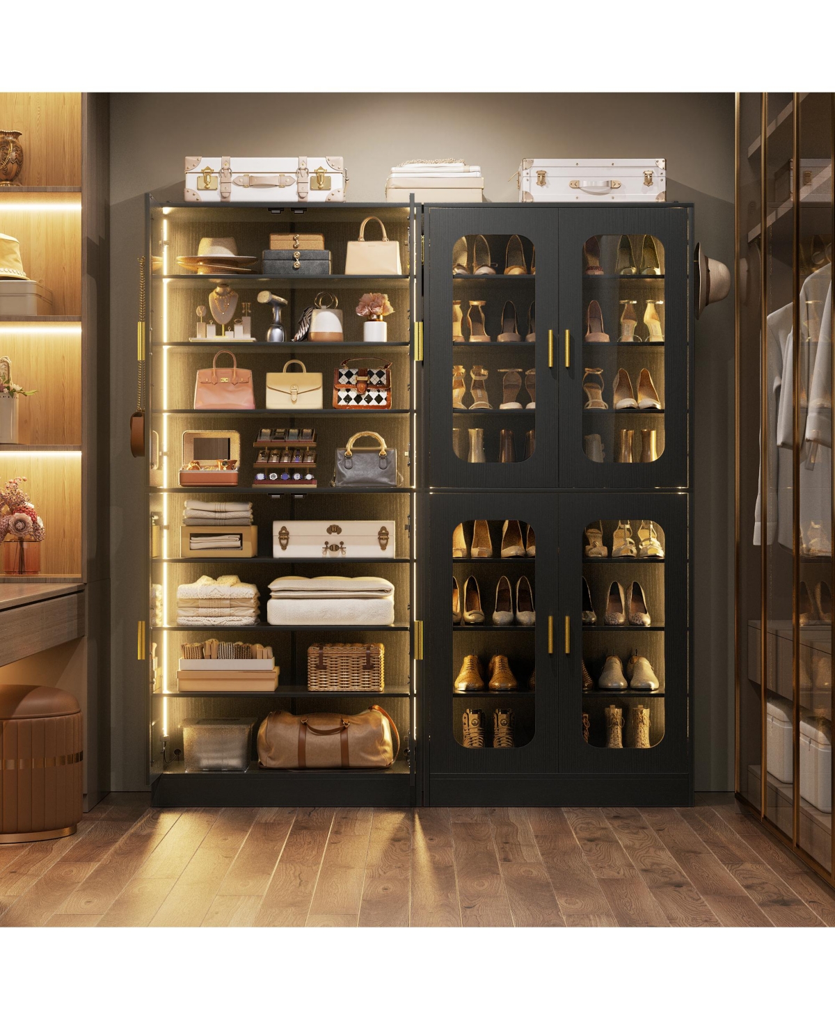 Aheaplus Shoe Cabinet with Led Light, Closet Organizer Adjustable Shelves