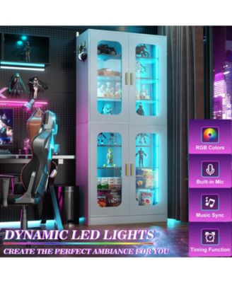 Shoe Cabinet With LED Light, Closet Shoe Organizer with Adjustable Shelves