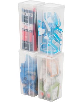 USA Vertical Plastic Flip Top Storage Containers with Lids for Home & Office, Clear, 4Pk