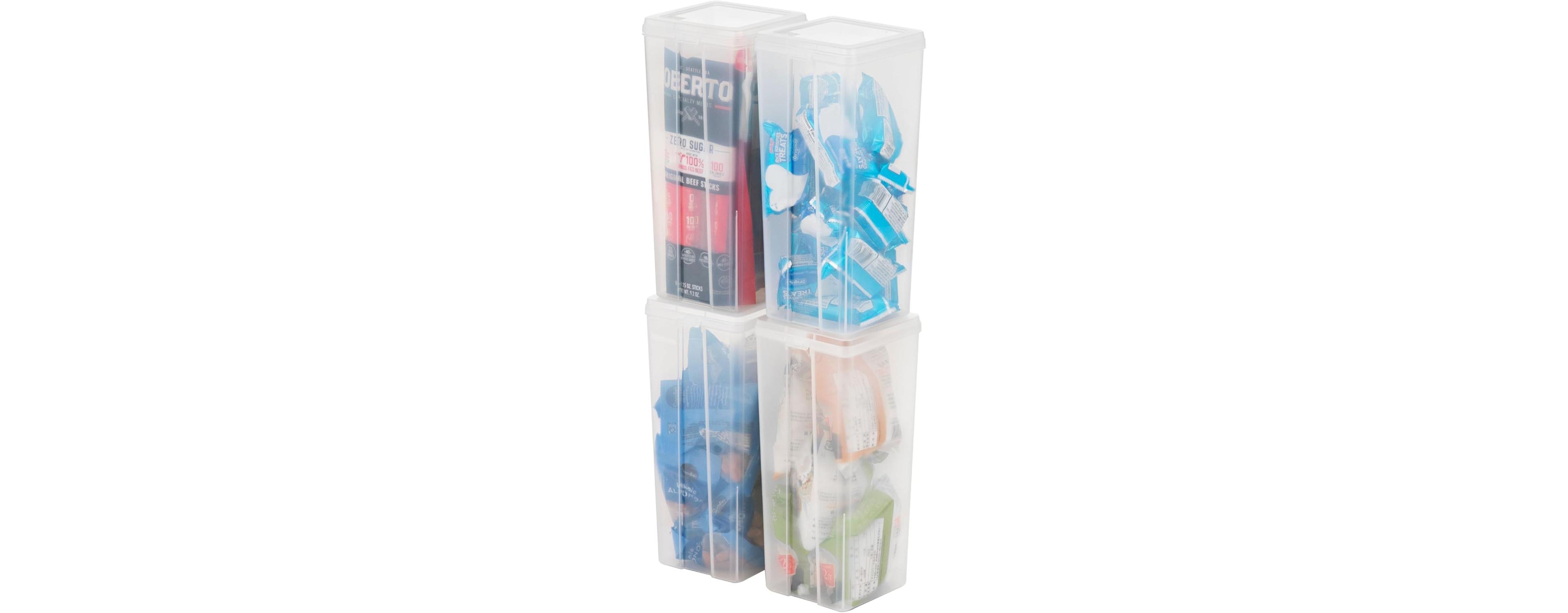 Iris Vertical Plastic Flip Top Storage Containers with Lids for Home and Office, Clear, 4Pk