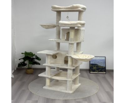 68-Inch Multi-Level Cat Tree with Cat Cave, Hammocks, Hanging Basket in Beige