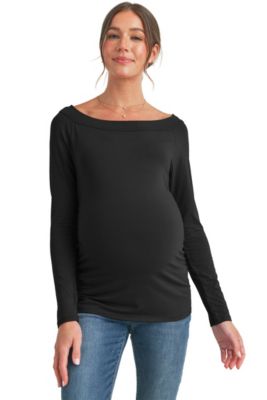 Maternity Ruched Long Sleeve Boat Neck Top