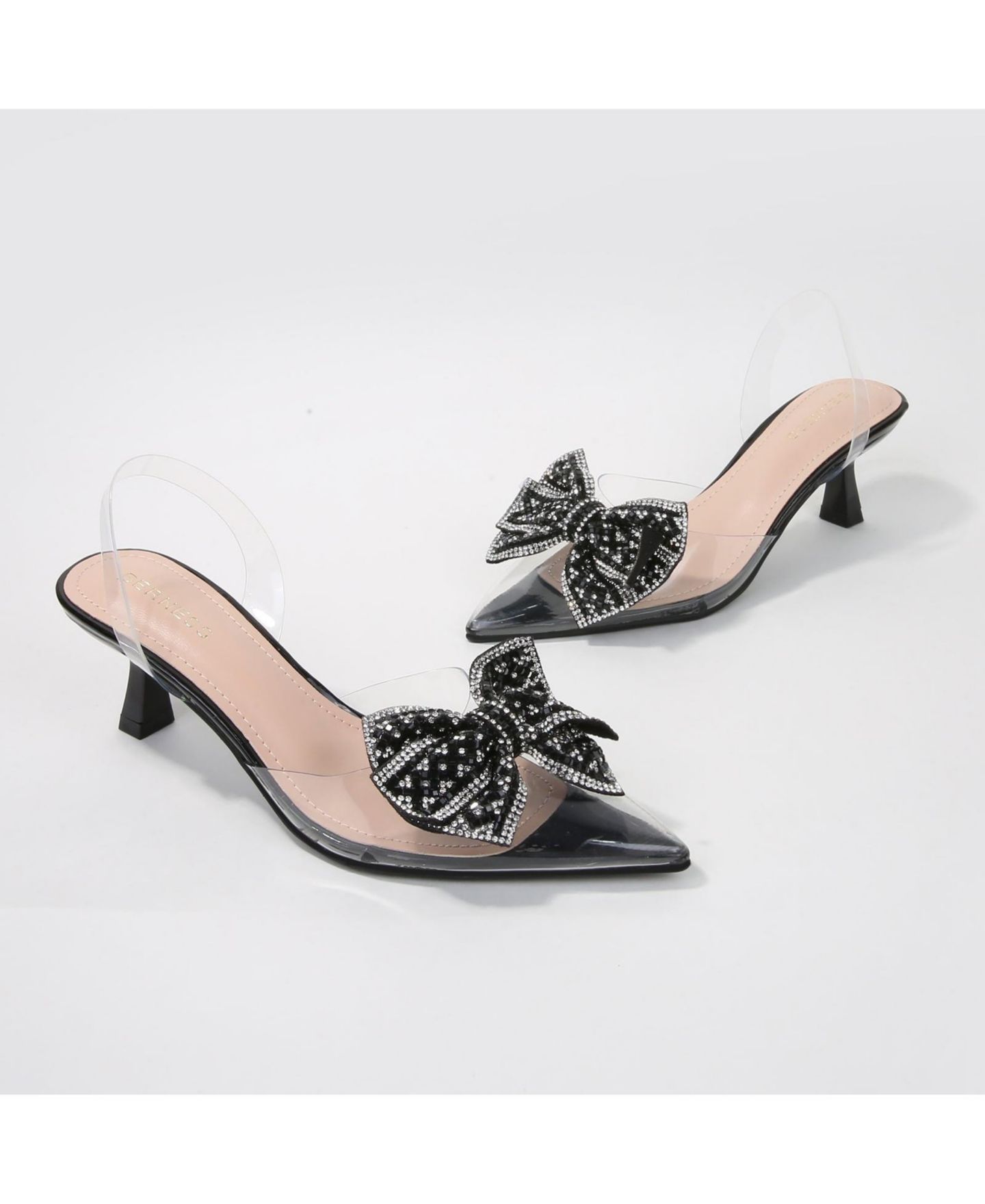 Женские туфли BERNESS Ninetta Clear Slingback Heels with Crystal Bow, цвет: Чёрный — фото 4