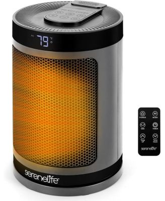 Portable Space Heater, 1500W PTC Ceramic Heater with Thermostat, Remote, 12-Hour Timer, 3 Modes, Oscillation, Grey
