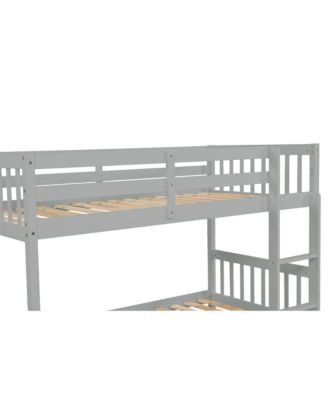 Twin over Twin Bunk Bed with Trundle, Convertible to 2 Separate Beds Rubber Wood Bunk Bed with Ladder & Guardrails