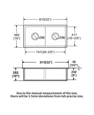 32x19x10inch White Fireclay Double Bowl Kitchen Sink Undermount Dual Mount