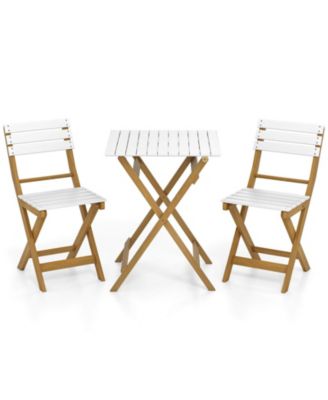 3-Piece Folding Patio Bistro Setwith Slatted Design Small Outdoor Furniture Set