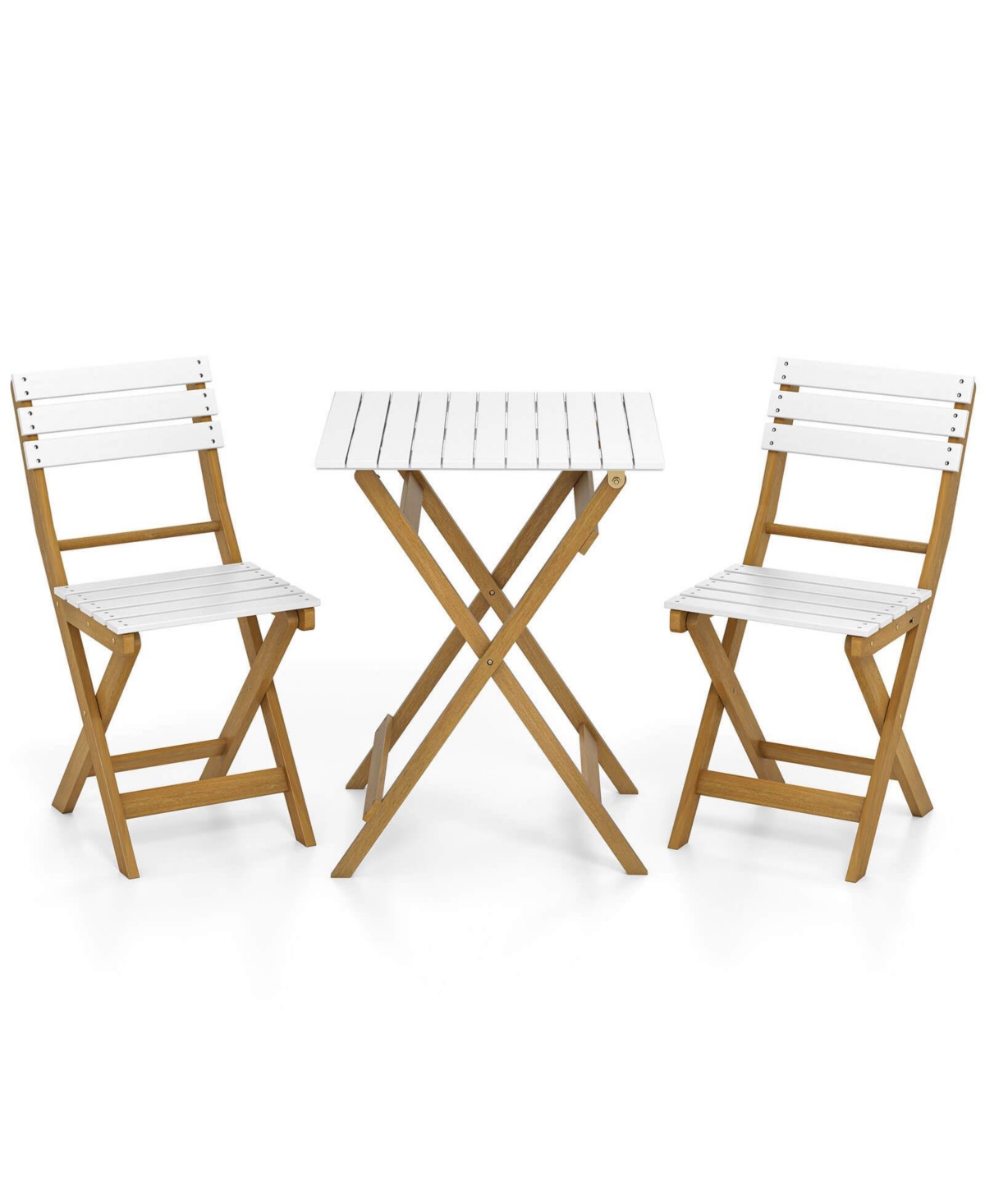 Costway 3-Piece Folding Patio Bistro Setwith Slatted Design Small Outdoor Furniture Set