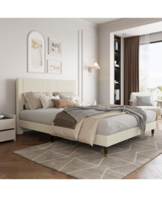 Easy Assembly Queen Size Bed Frame Upholstered Platform Bed Space Saving, for Living Room, Guest Room
