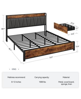 Easy Assembly King Size Linen Upholstered Platform Bed Frame Space Saving, for Living Room, Guest Room