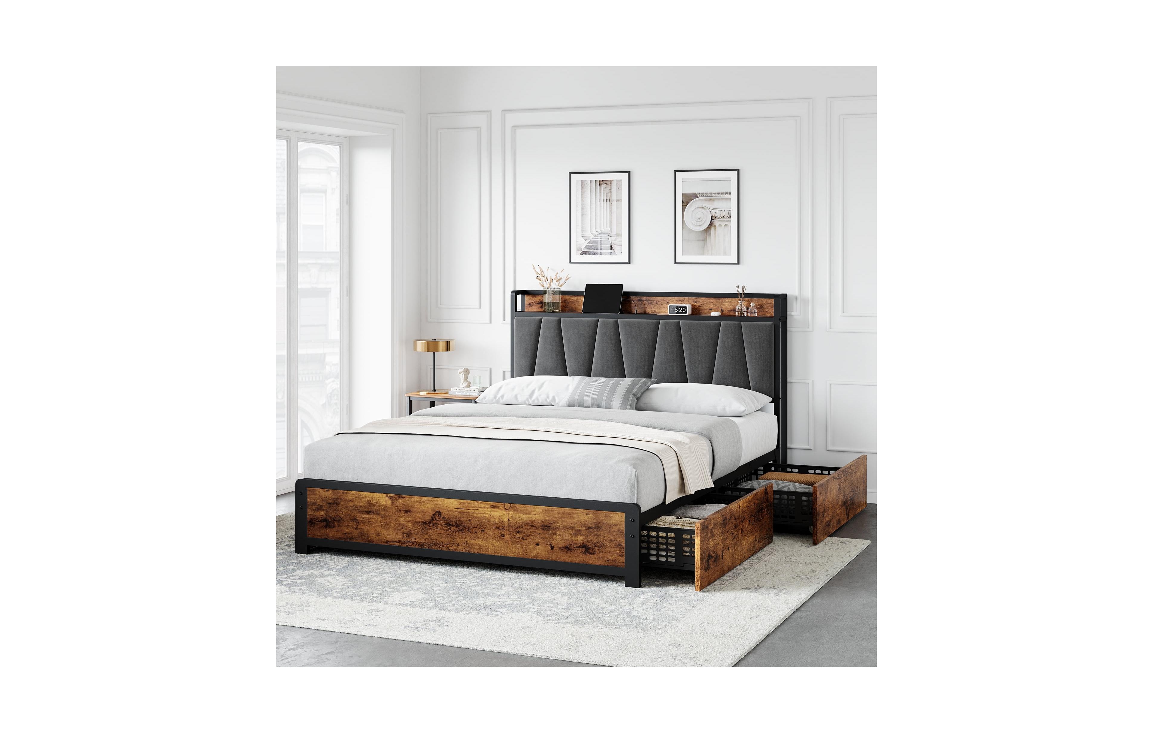 gaomon Easy Assembly Full Size Linen Upholstered Platform Bed Frame Space Saving, for Living Room