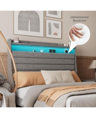 Easy Assembly Full Size Bed Frame Storage Headboard Space Saving, for Living Room, Guest Room