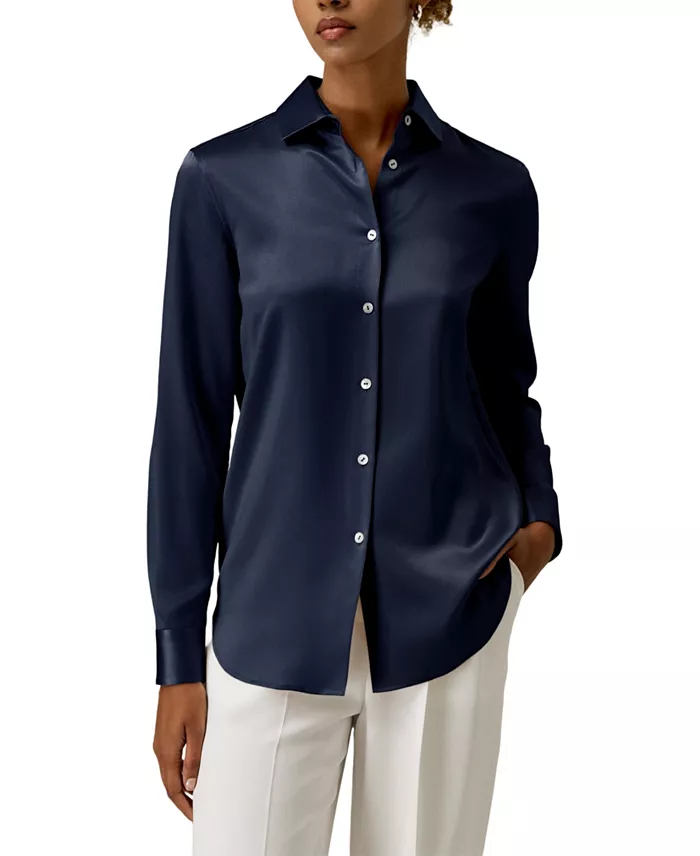 Women's Spread Collar Silk Shirt - thumbnail 6