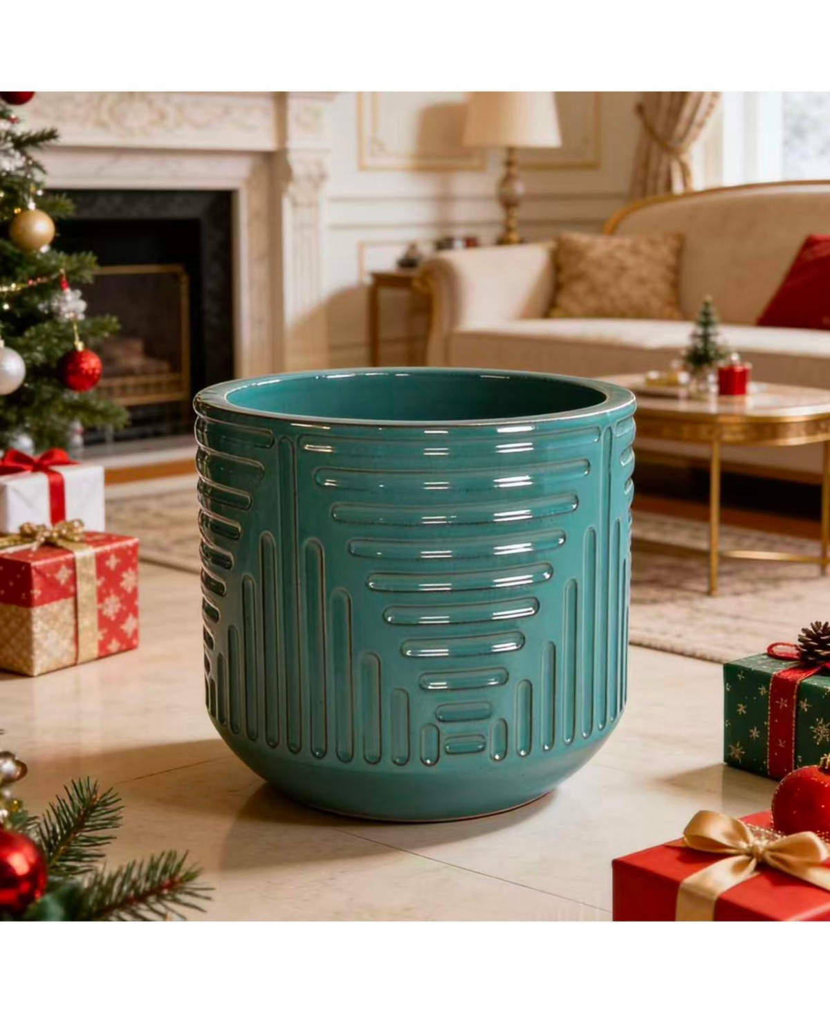 Clihome Handmade Ceramic Planter Pot for Monstera & Fiddle Leaf Fig,16 Inch Breathable Indoor/Outdoor Plant with Textured Design