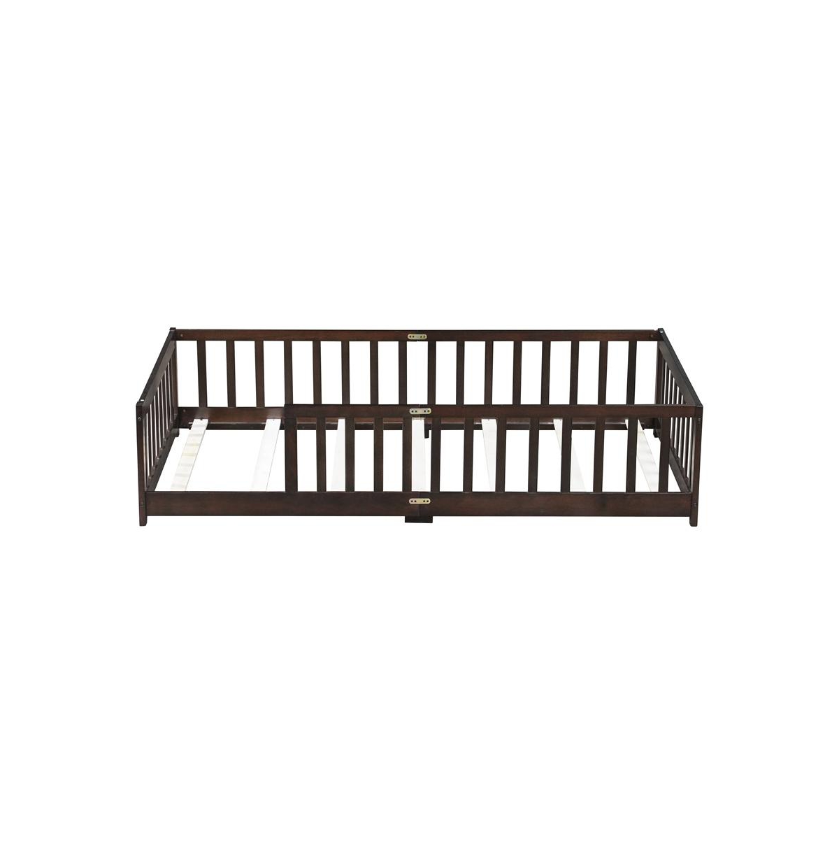 Cesicia Twin Floor Bed with Safety Fence Rubber Wood Kids for Toddler Room & Play Space