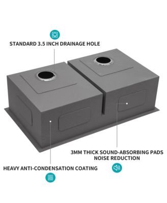 28x19x10 Inch Double Bowl 5050 Undermount Kitchen Sink 16 Gauge T304 Stainless Steel With Two 10 Inch Deep Basin