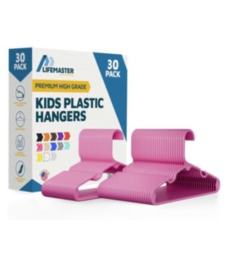 Kids Plastic Hangers, Pink, 11.6", with shoulder notches, space-saving, hold 5 lbs, ideal for baby, toddler & kids  clothes, 30-pack.