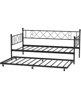 Twin Metal Daybed with Trundle, Heart-Shaped Headboard, Upholstered Design, Space-Saving Sofa Bed