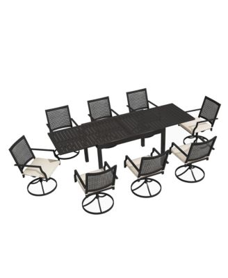 9-Piece Outdoor Dining Set Aluminum Extendable Table 53"- 106" with Swivel Dining Chair Outdoor Swivel Chairs