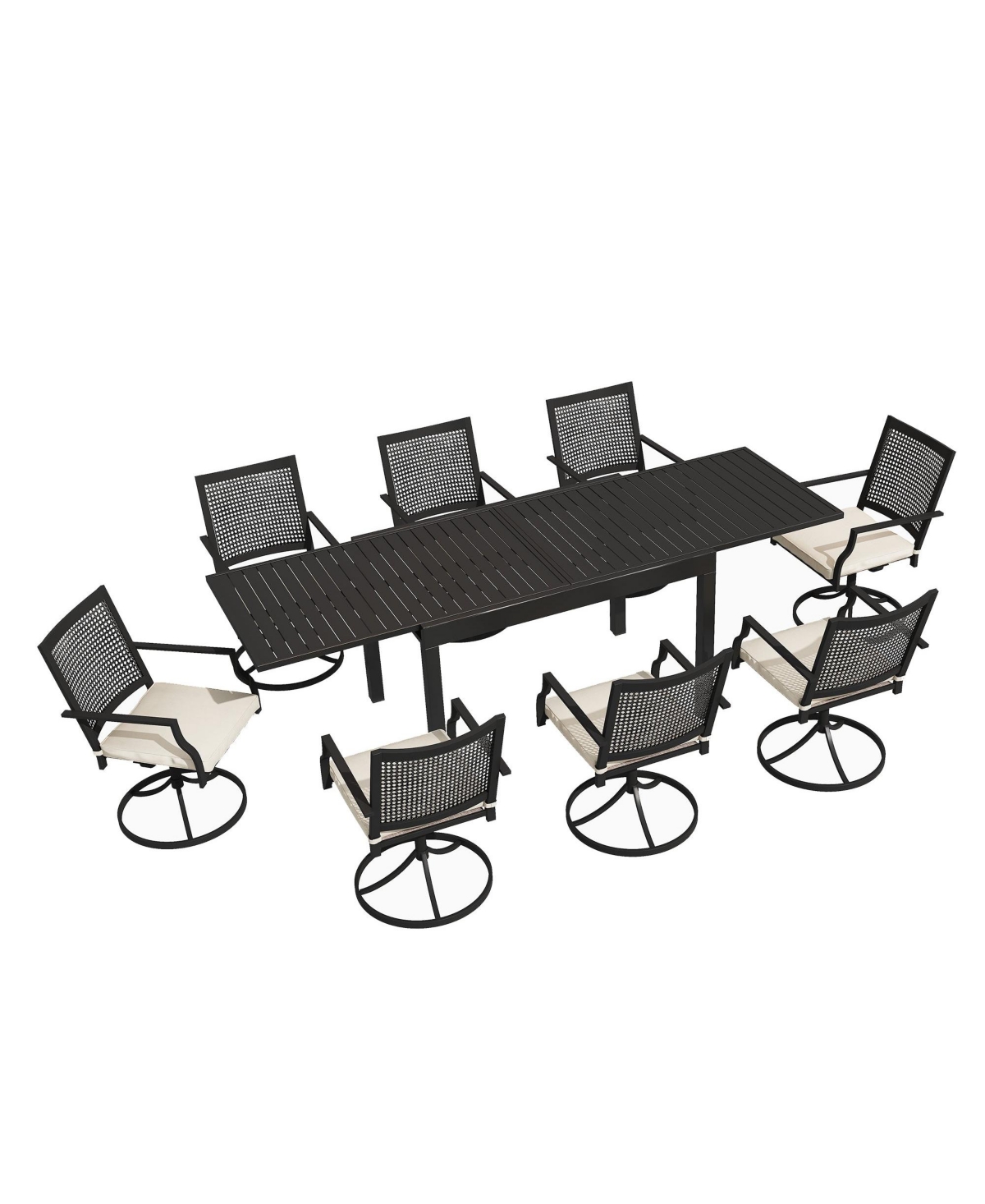 Boyel Living 9-Piece Outdoor Dining Set Aluminum Extendable Table 53"- 106" with Swivel Dining Chair Outdoor Swivel Chairs