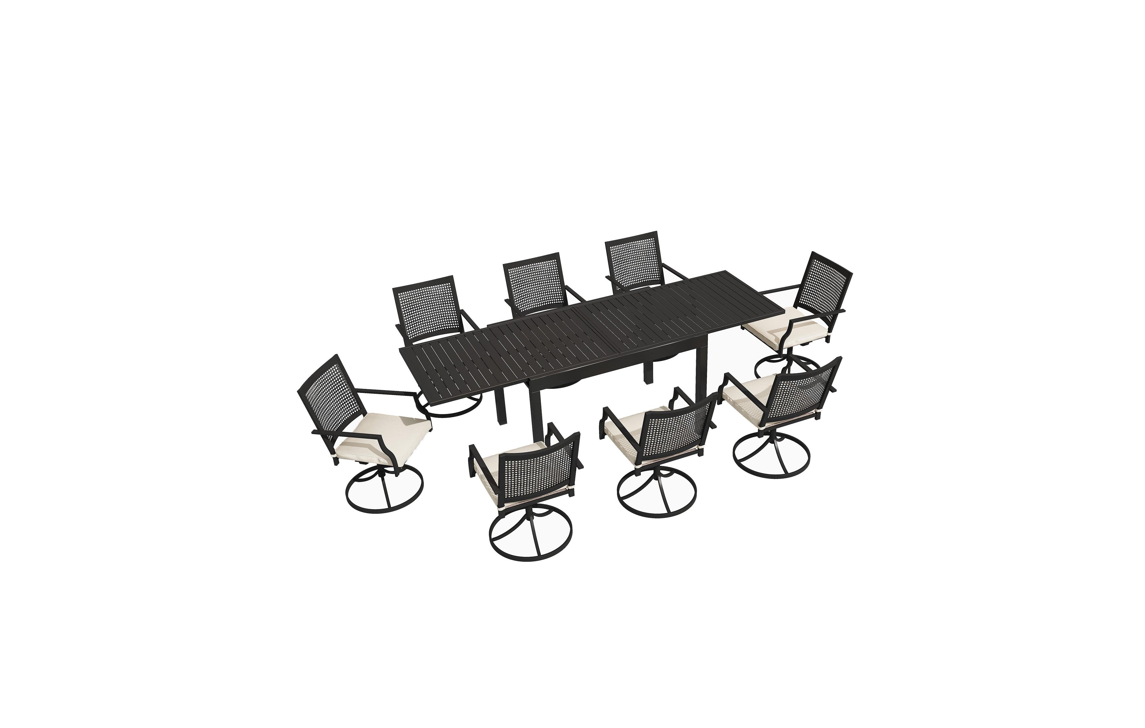 Boyel Living 9-Piece Outdoor Dining Set Aluminum Extendable Table 53"- 106" with Swivel Dining Chair Outdoor Swivel Chairs