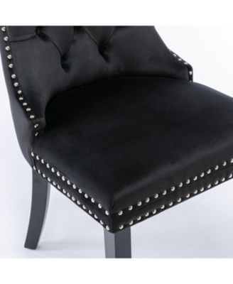 Modern Velvet Upholstered Dining Chairs Set of 2, Mid Century Kitchen Side Chairs with Back Pull Rod for Kitchen, Living Room