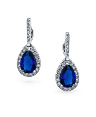 7CT Classic Blue Sapphire CZ Cubic Zirconia Teardrop Dangle Drop Earrings Silver Plated Cocktail Jewelry Hinge Closure