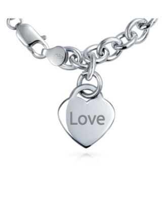 Substantial Solid Heart Shape Tag Charm Bracelet .925 Sterling Silver Made in Italy 7.5, 8 Inch
