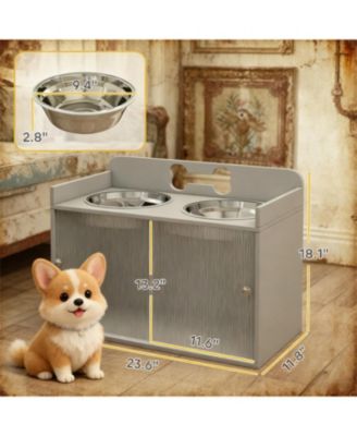 23.6 in. Wide Dog Bowls with 2 Stainless Steel Bowl in Grey