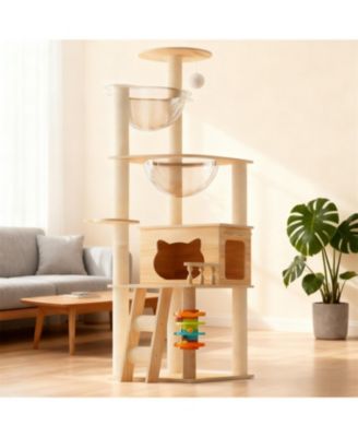 59" Modern Cat Tower with Sisal-Covered Scratching Posts in Natural