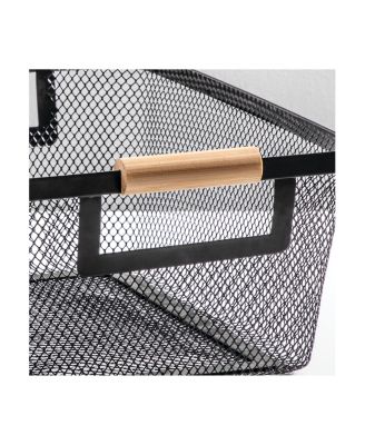 Metal Wire Pantry Basket with Wood Handles - Set of 2