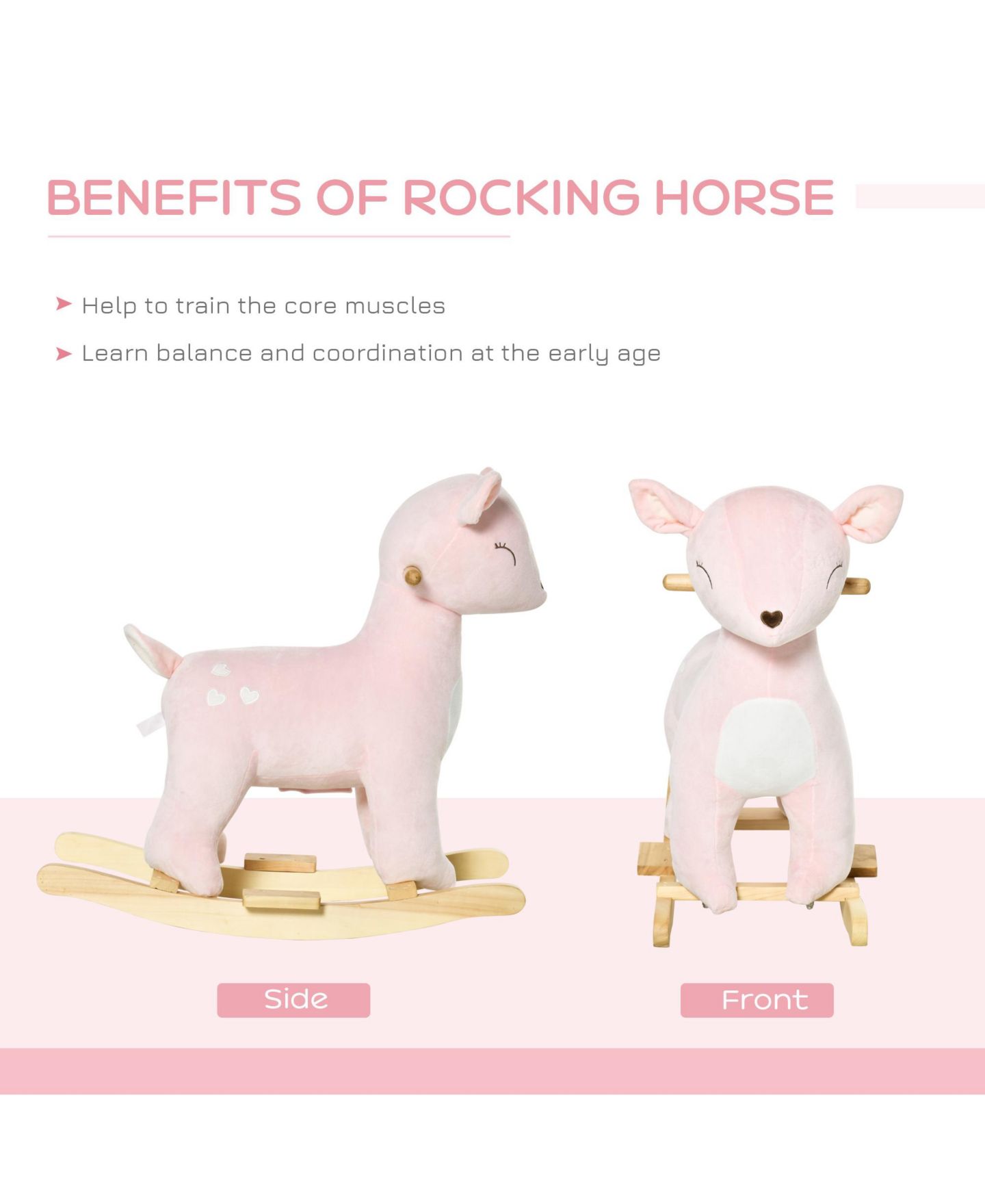 Детская мягкая игрушка Qaba Plush Deer Rocking Horse with Realistic Sounds, 26.75"L x 14"W x 25.25"H, 99 lbs Capacity, Ages 3+ — фото 4