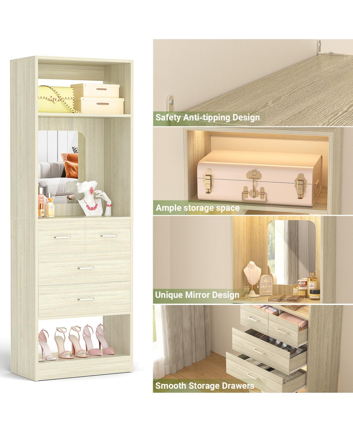 Aheaplus Closet System with Mirror and Drawers