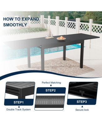 7-Piece Outdoor Dining Set Aluminum Extendable Table 53"- 106" with Swivel Dining Chair Outdoor Swivel Chairs