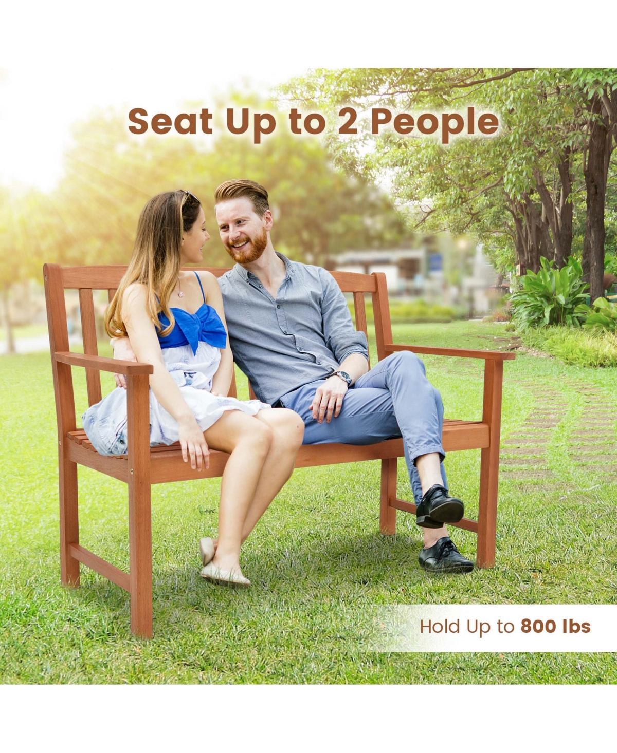 Costway 2-Person Outdoor Garden Wood Bench with Backrest Armrests for Yard Porch